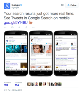 real time tweets appear in Google search results